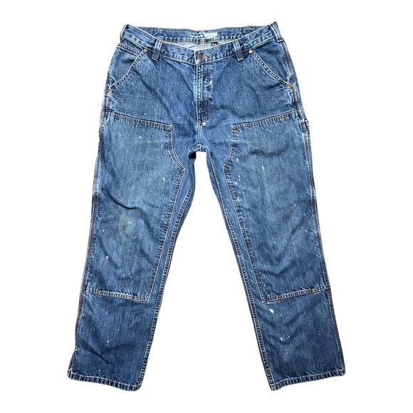 Carhartt Other - Carhartt Double Knee Loose Fit Carpenter Jeans Blue Denim Paint Splatter 36x30